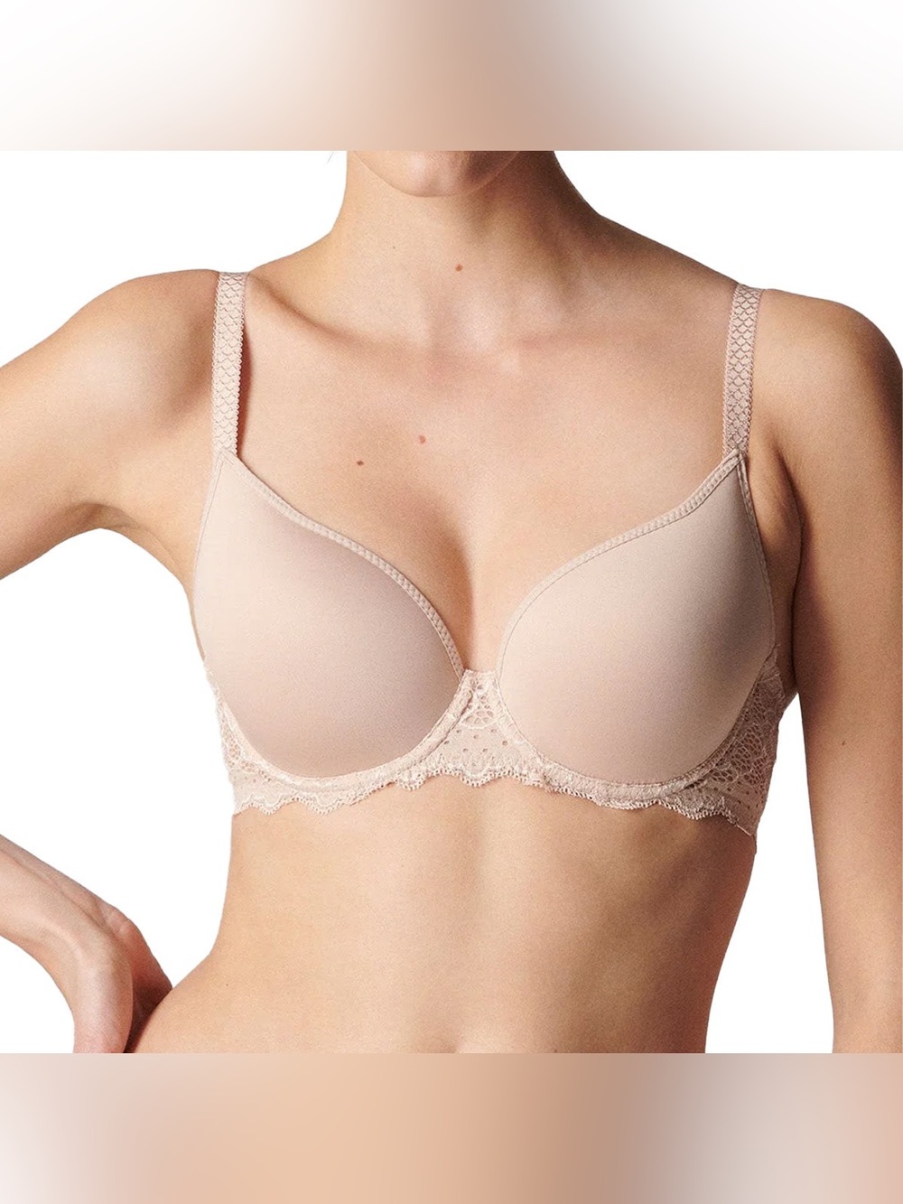 NWT Simone Péréle Everyday Smooth T-Shirt Bra with Lace Trim - Nude